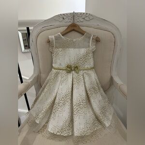 3T Elegant Gold and Cream Toddler Girl Fancy Sparkle Dress NWT